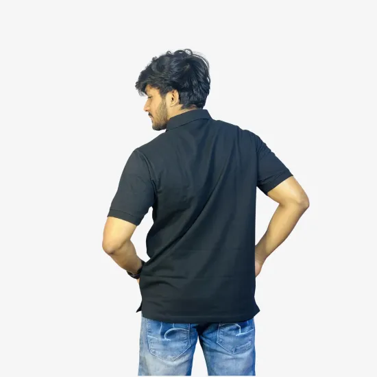 Men's Black Solid Polo T-Shirt | Premium Cotton Casual Half Sleeve Collar T-Shirt